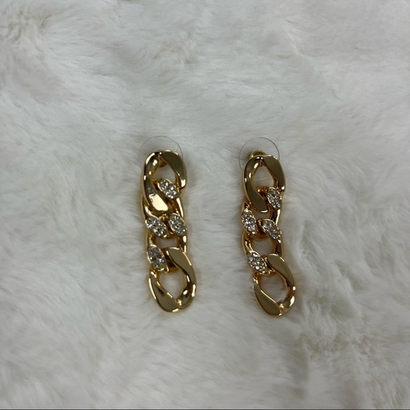 CHAIN LINK PAVE DROP EARRINGS GOLD - Picture 9 of 13